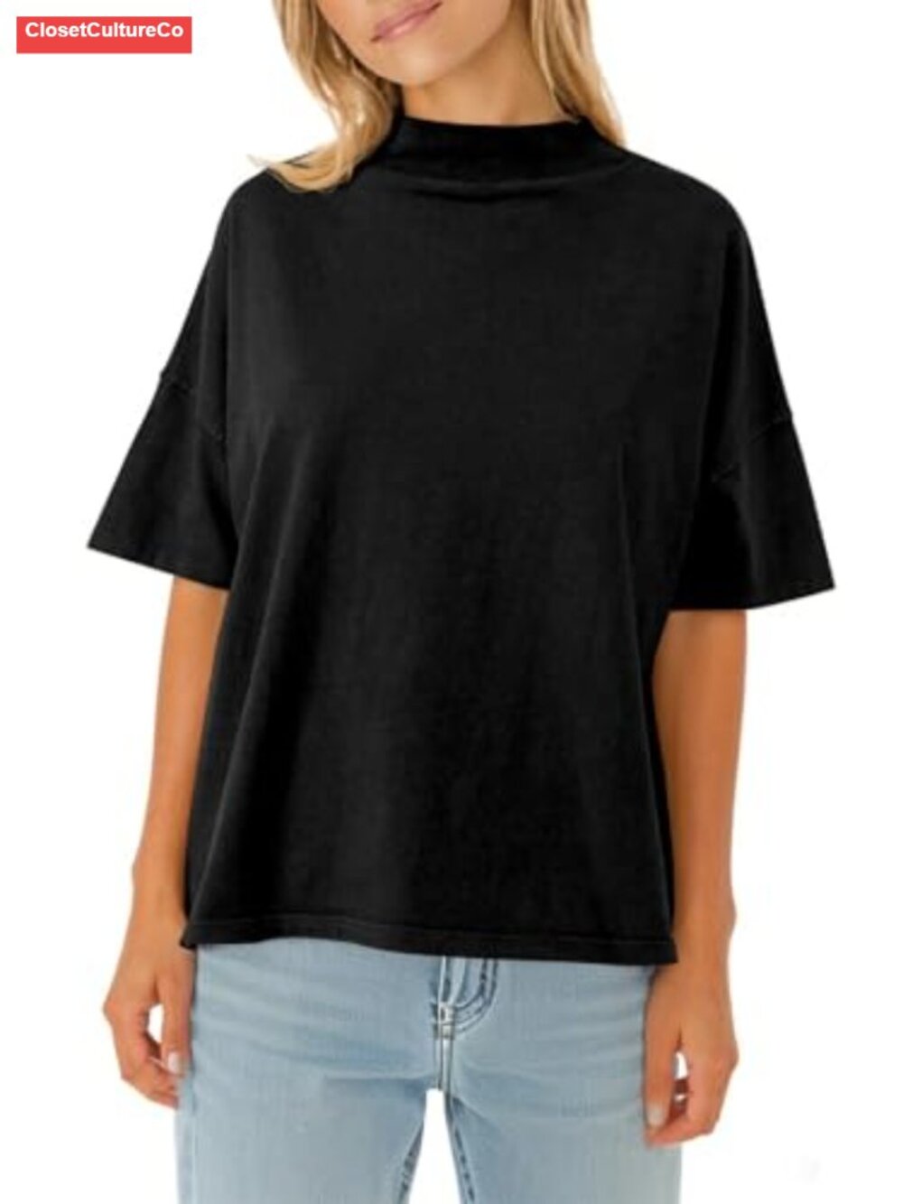 Womens Mock Neck Short Sleeve T-Shirt Casual Summer Top